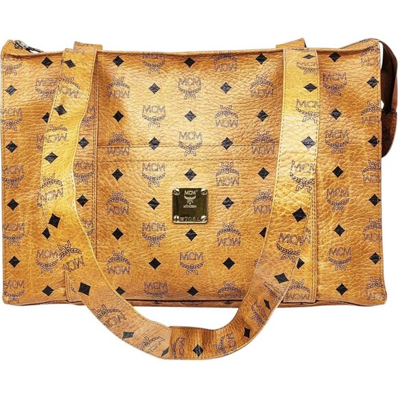 (L3) Authentic MCM Tote Bag Brown PVC Luxury Vintage Designer Handbag - Picture 1 of 9